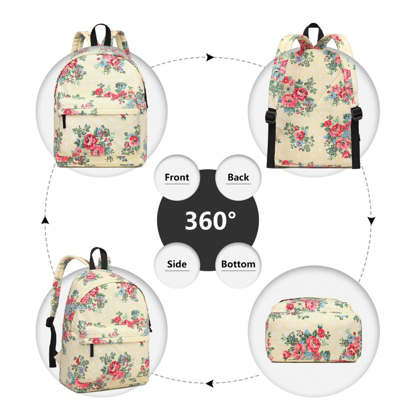 Miss Lulu Large Backpack Flower Polka Dot (E1401F) - Beige