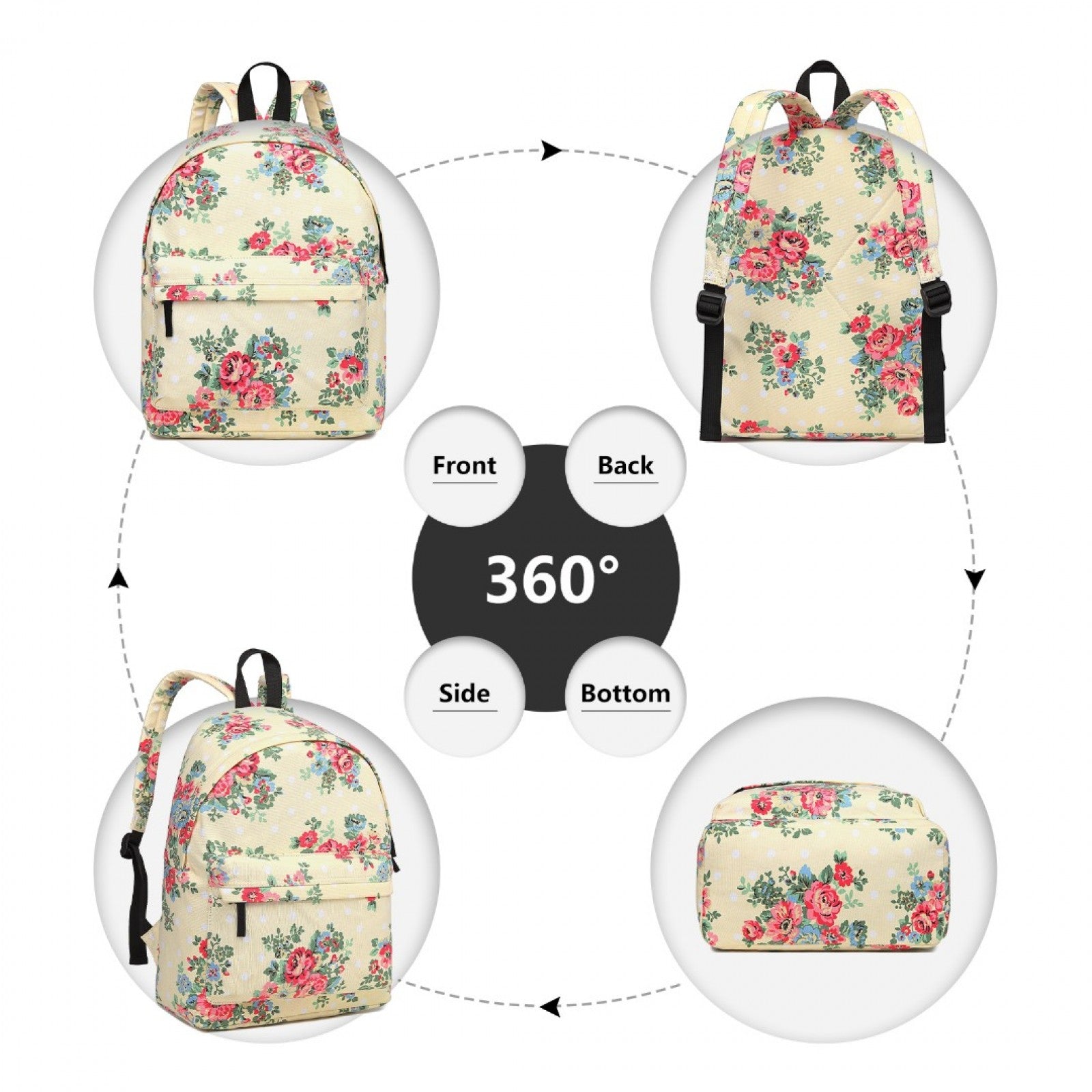 Miss Lulu Large Backpack Flower Polka Dot (E1401F) - Beige
