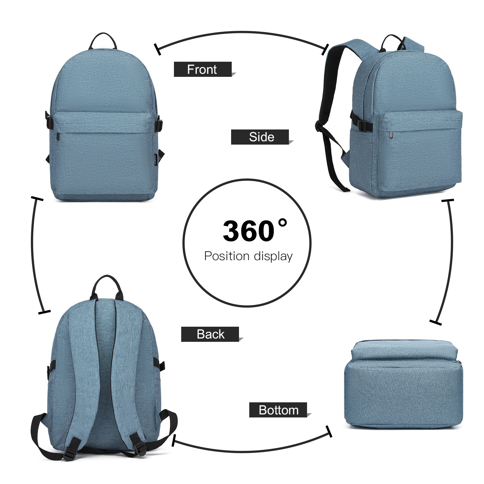 Kono Durable Polyester Everyday Backpack With Sleek Design (E1930) - Blue