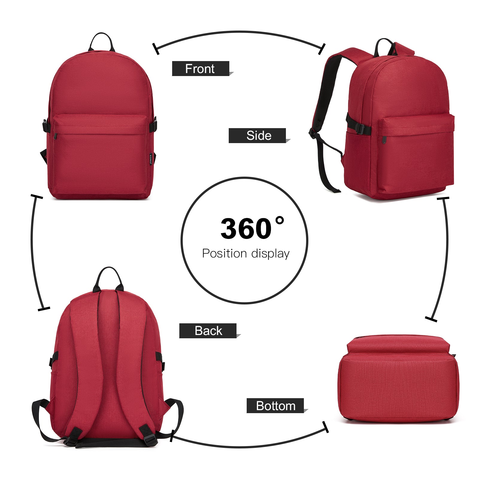 Kono Durable Polyester Everyday Backpack With Sleek Design (E1930) - Red