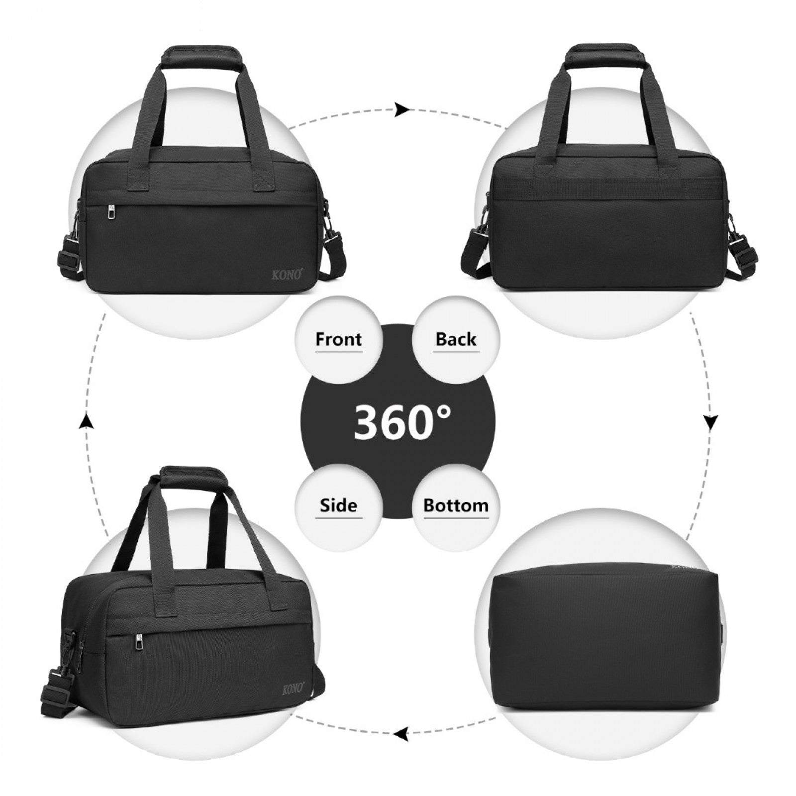 Kono Lightweight Multi Purpose Unisex Sports Travel Duffel Bag (E1960S) - Black