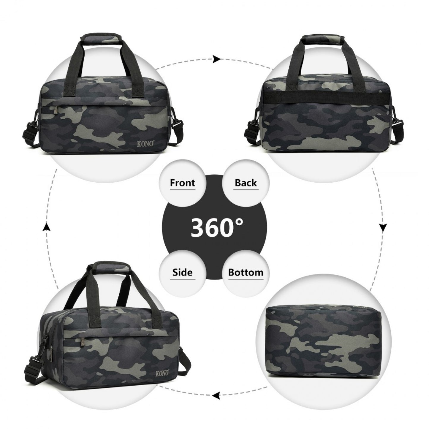 Kono Lightweight Multi Purpose Unisex Sports Travel Duffel Bag (E1960S) - Camouflage