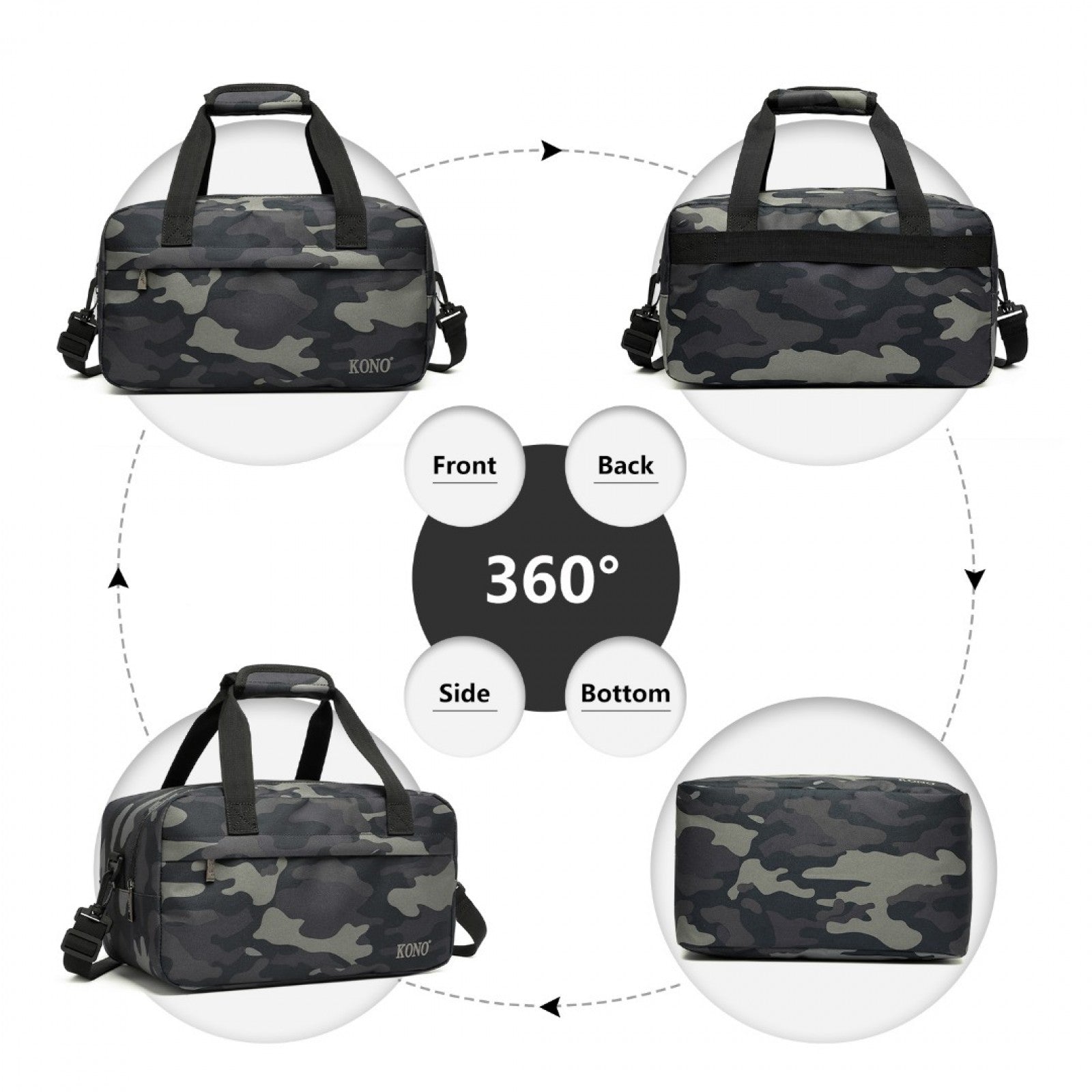 Kono Lightweight Multi Purpose Unisex Sports Travel Duffel Bag (E1960S) - Camouflage