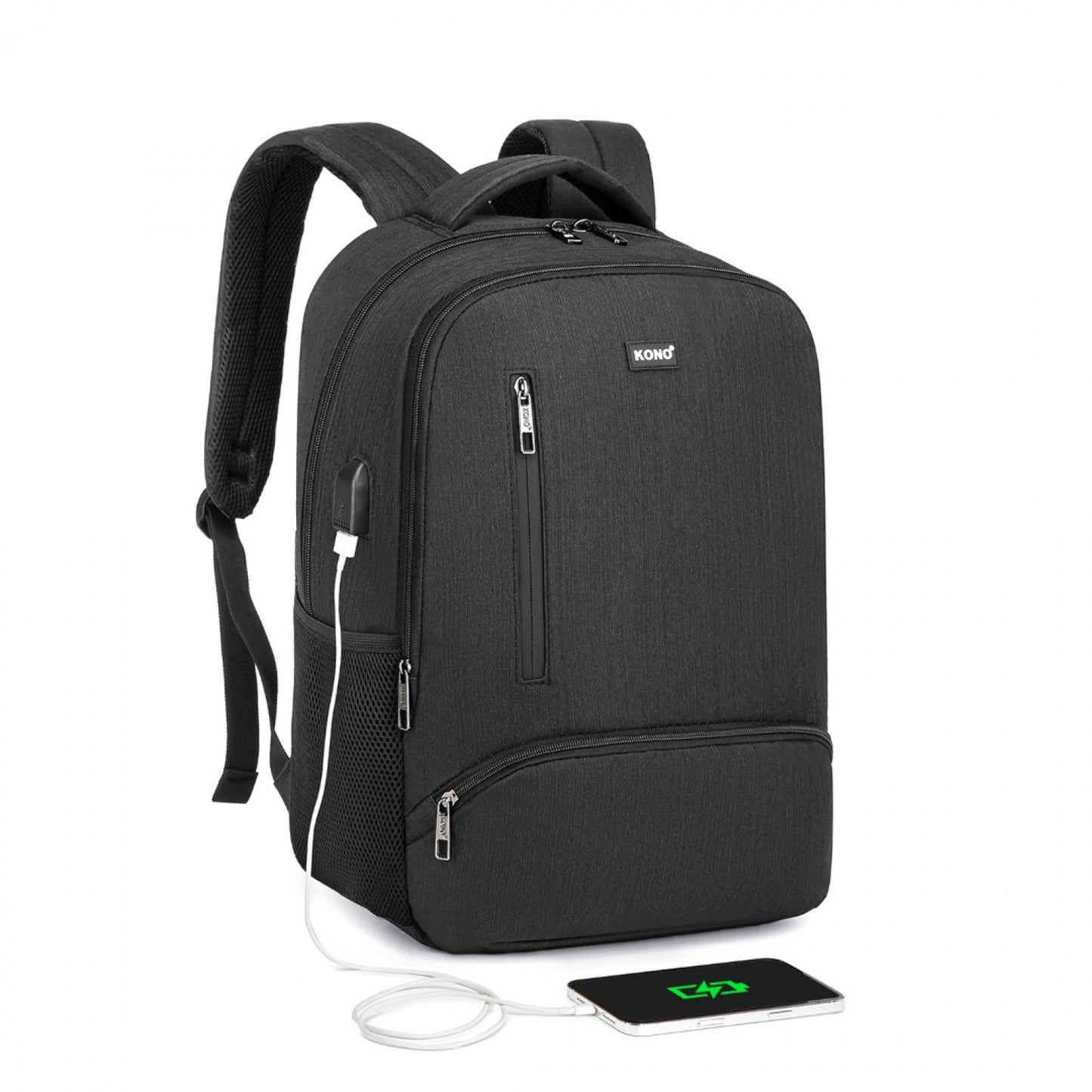 Kono Multi Compartment Backpack with USB Connectivity (E1978) - Black