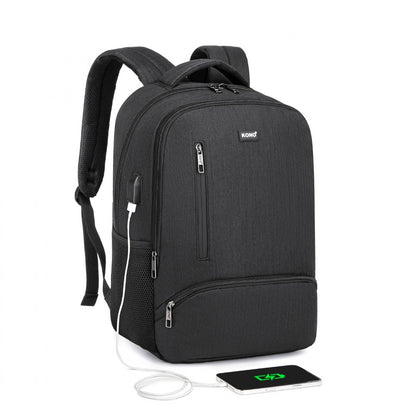 Kono Multi Compartment Backpack with USB Connectivity (E1978) - Black