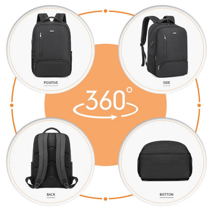 Kono Multi Compartment Backpack with USB Connectivity (E1978) - Black
