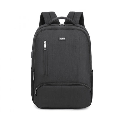 Kono Multi Compartment Backpack with USB Connectivity (E1978) - Black