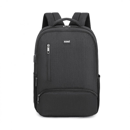 Kono Multi Compartment Backpack with USB Connectivity (E1978) - Black
