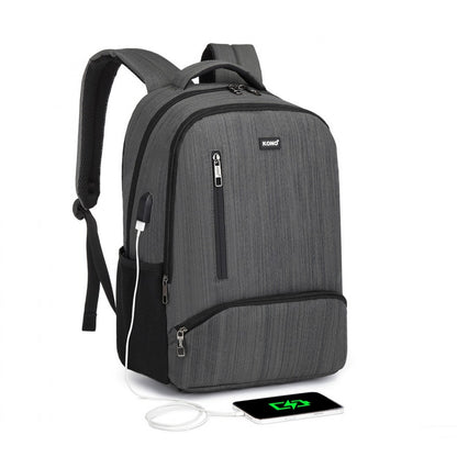 Kono Multi Compartment Backpack with USB Connectivity (E1978) - Grey