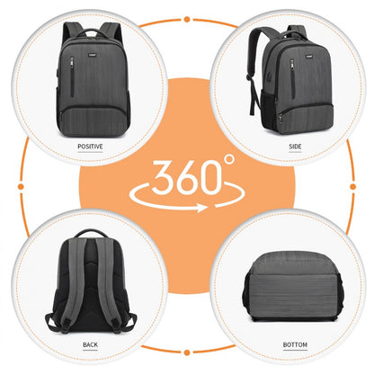 Kono Multi Compartment Backpack with USB Connectivity (E1978) - Grey