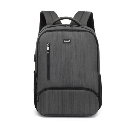 Kono Multi Compartment Backpack with USB Connectivity (E1978) - Grey