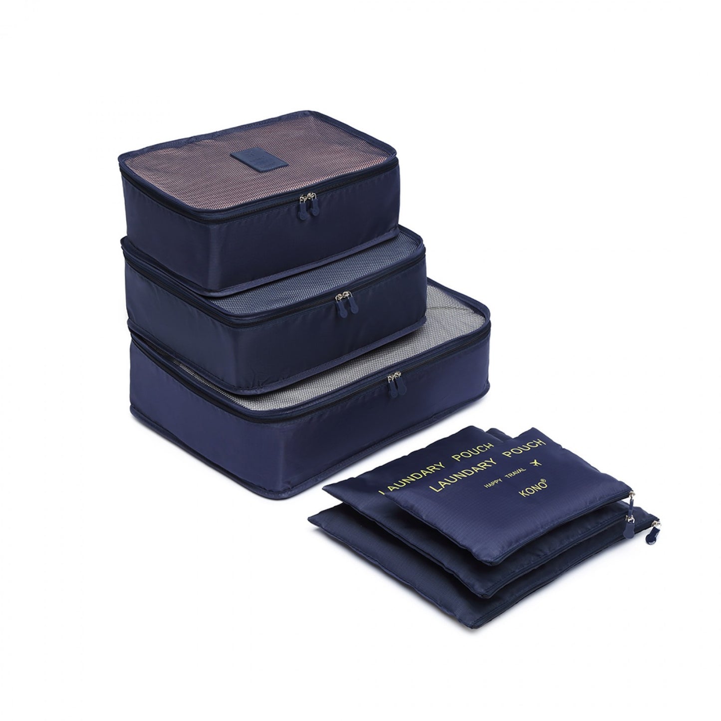 Kono 6 Piece Polyester Travel Luggage Organiser Bag Set (E2015) - Navy Blue