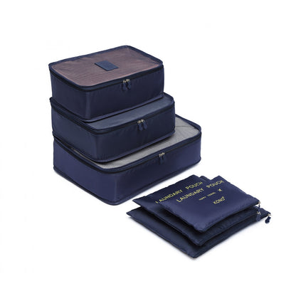 Kono 6 Piece Polyester Travel Luggage Organiser Bag Set (E2015) - Navy Blue