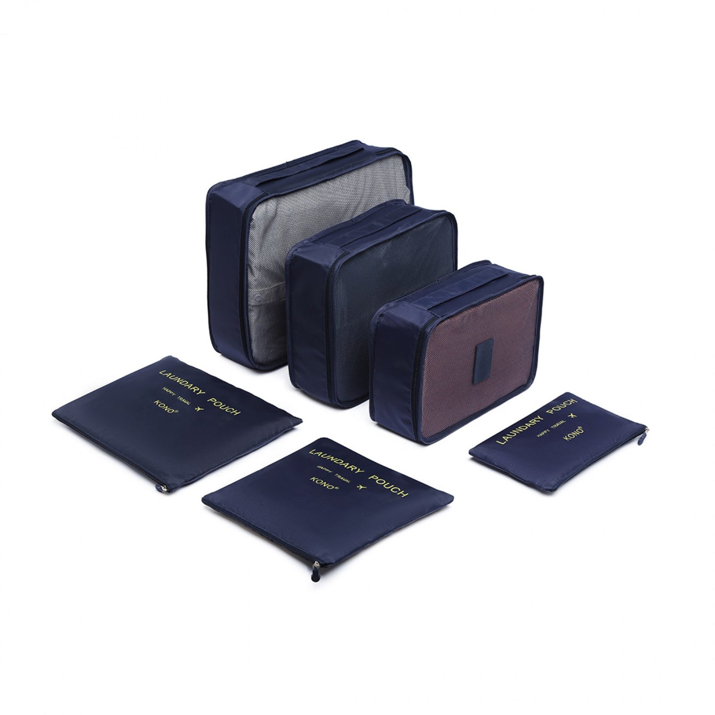 Kono 6 Piece Polyester Travel Luggage Organiser Bag Set (E2015) - Navy Blue