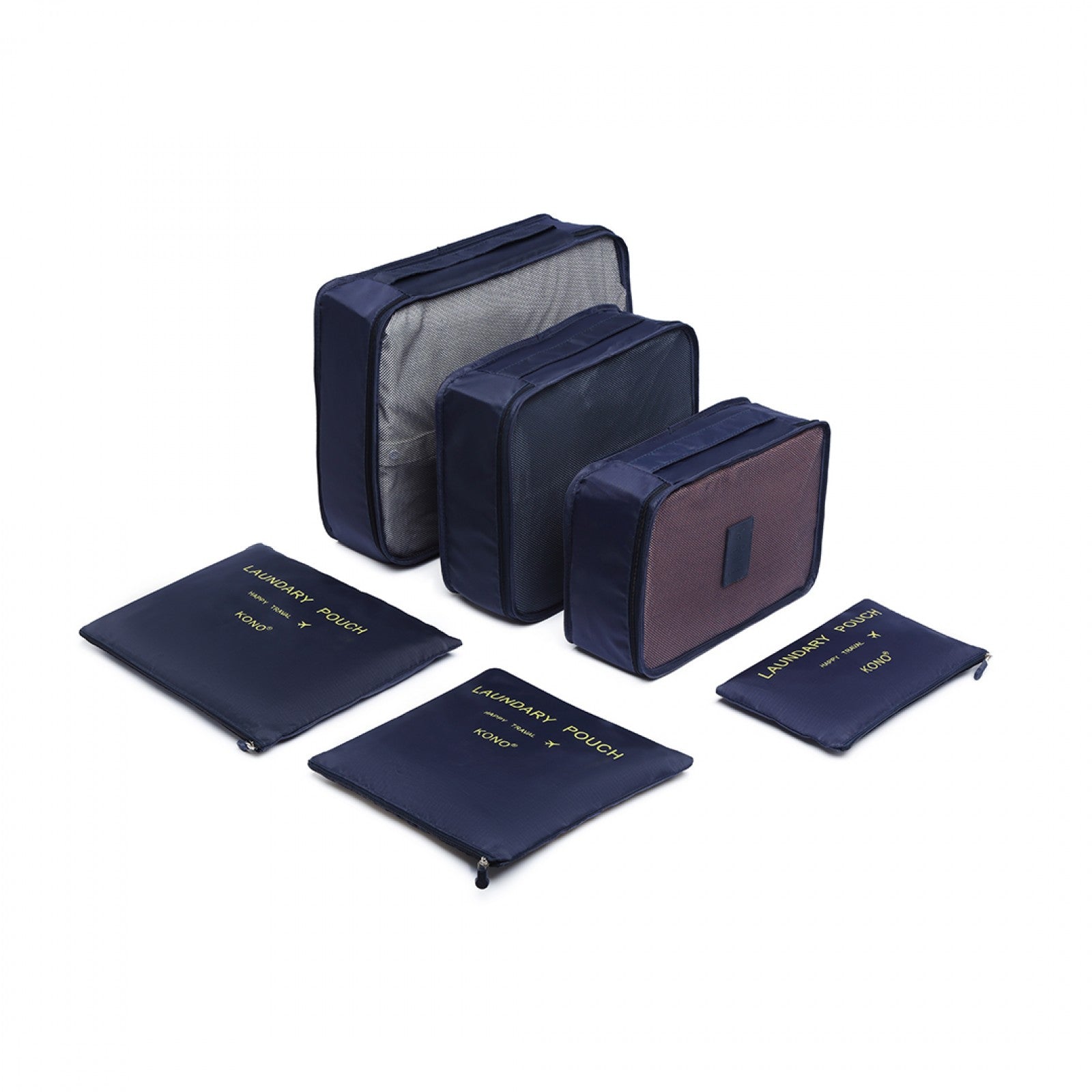 Kono 6 Piece Polyester Travel Luggage Organiser Bag Set (E2015) - Navy Blue
