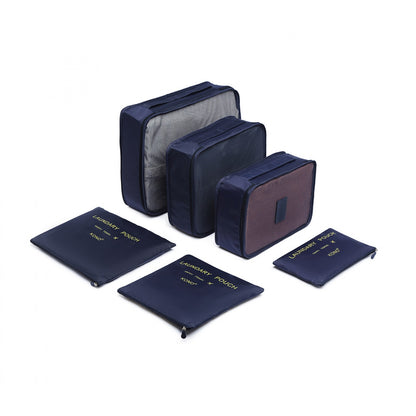 Kono 6 Piece Polyester Travel Luggage Organiser Bag Set (E2015) - Navy Blue