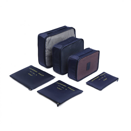 Kono 6 Piece Polyester Travel Luggage Organiser Bag Set (E2015) - Navy Blue