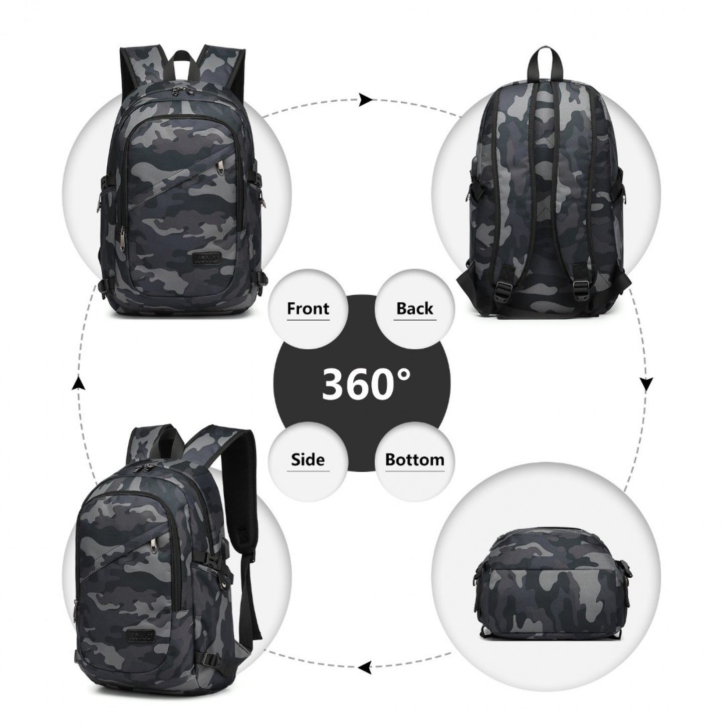 Kono Business Laptop Backpack with USB Charging Port (E6715) - Camo