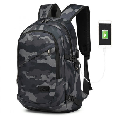 Kono Business Laptop Backpack with USB Charging Port (E6715) - Camo