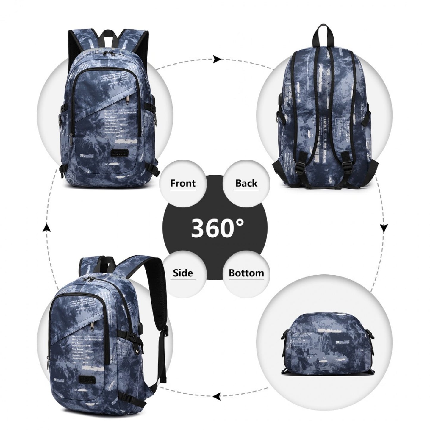 Kono Business Laptop Backpack with USB Charging Port (E6715) - Cloudy Blue