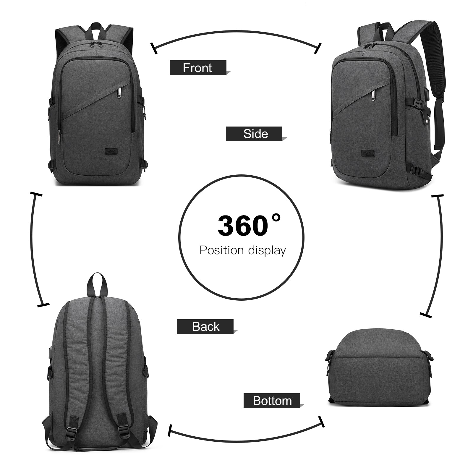 Kono Business Laptop Backpack with USB Charging Port (E6715) - Dark Grey