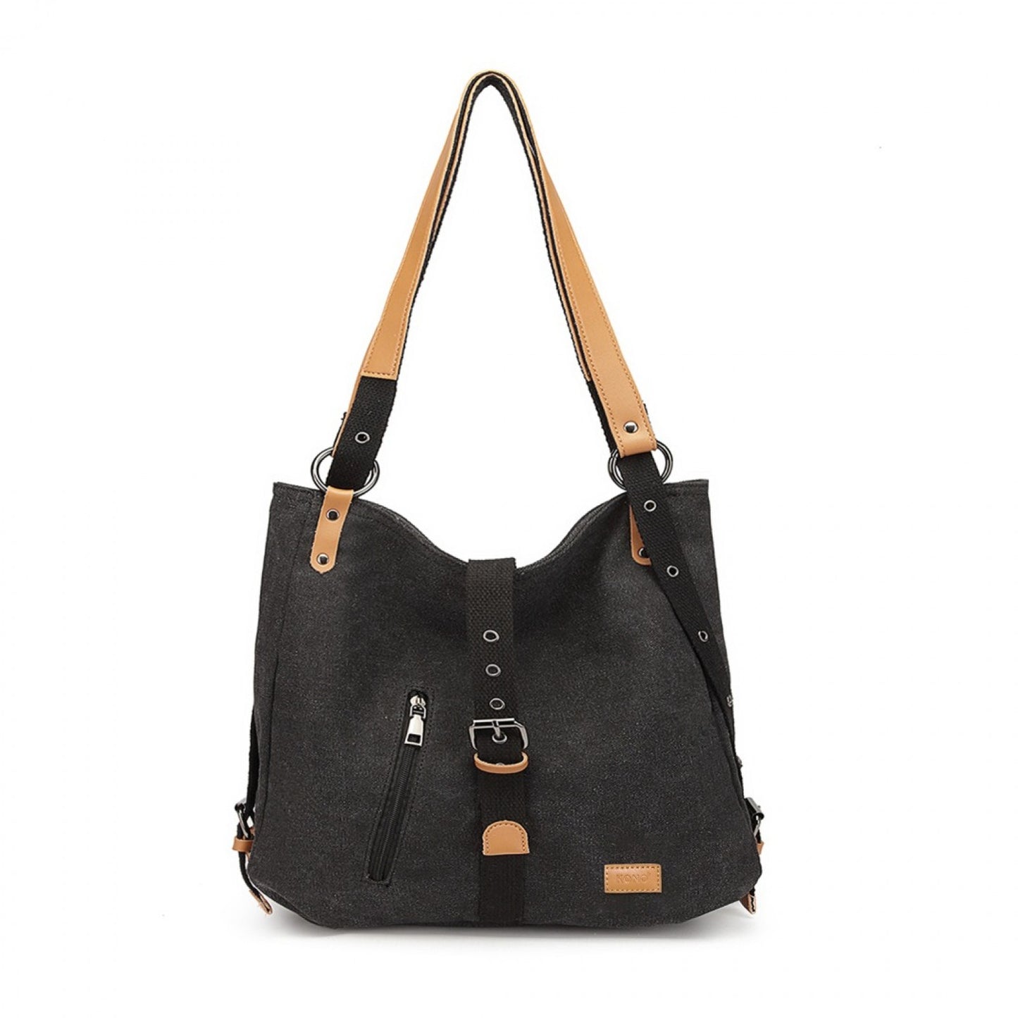 Kono Casual Canvas Dual-Use Bag Large Capacity Shoulder Bag and Backpack (E6850-1) - Black