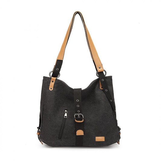 Kono Casual Canvas Dual-Use Bag Large Capacity Shoulder Bag and Backpack (E6850-1) - Black