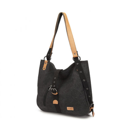 Kono Casual Canvas Dual-Use Bag Large Capacity Shoulder Bag and Backpack (E6850-1) - Black
