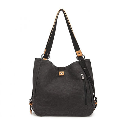 Kono Casual Canvas Dual-Use Bag Large Capacity Shoulder Bag and Backpack (E6850-1) - Black