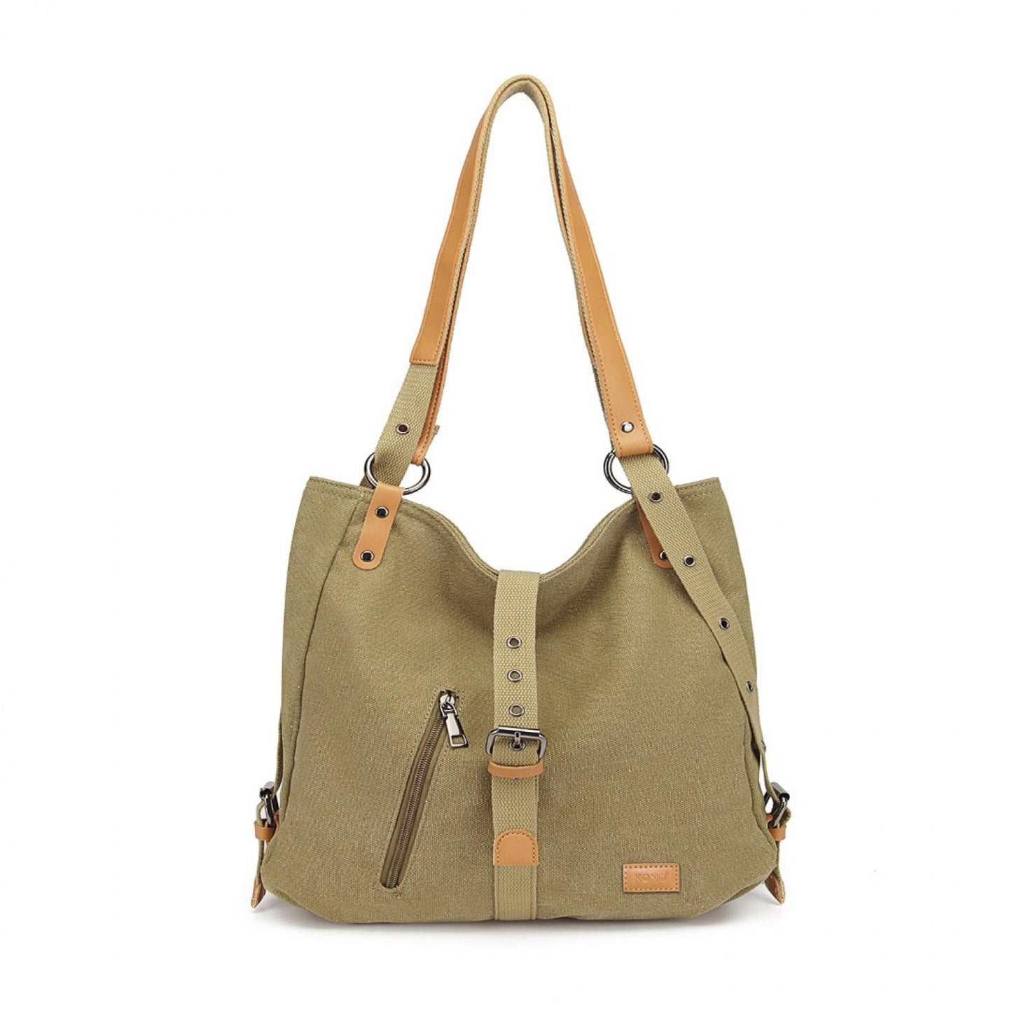 Kono Casual Canvas Dual-Use Bag Large Capacity Shoulder Bag and Backpack (E6850-1) - Khaki