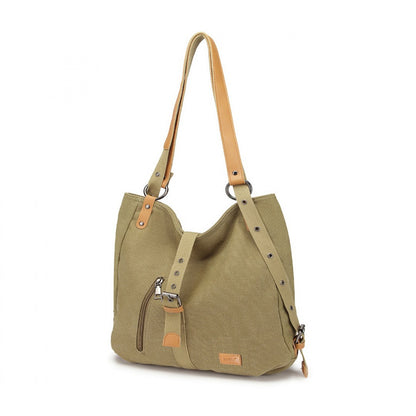 Kono Casual Canvas Dual-Use Bag Large Capacity Shoulder Bag and Backpack (E6850-1) - Khaki