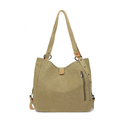 Kono Casual Canvas Dual-Use Bag Large Capacity Shoulder Bag and Backpack (E6850-1) - Khaki