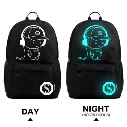 Kono Multi-functional Glow-in-the-Dark Trolley Backpack (E6877) - Black