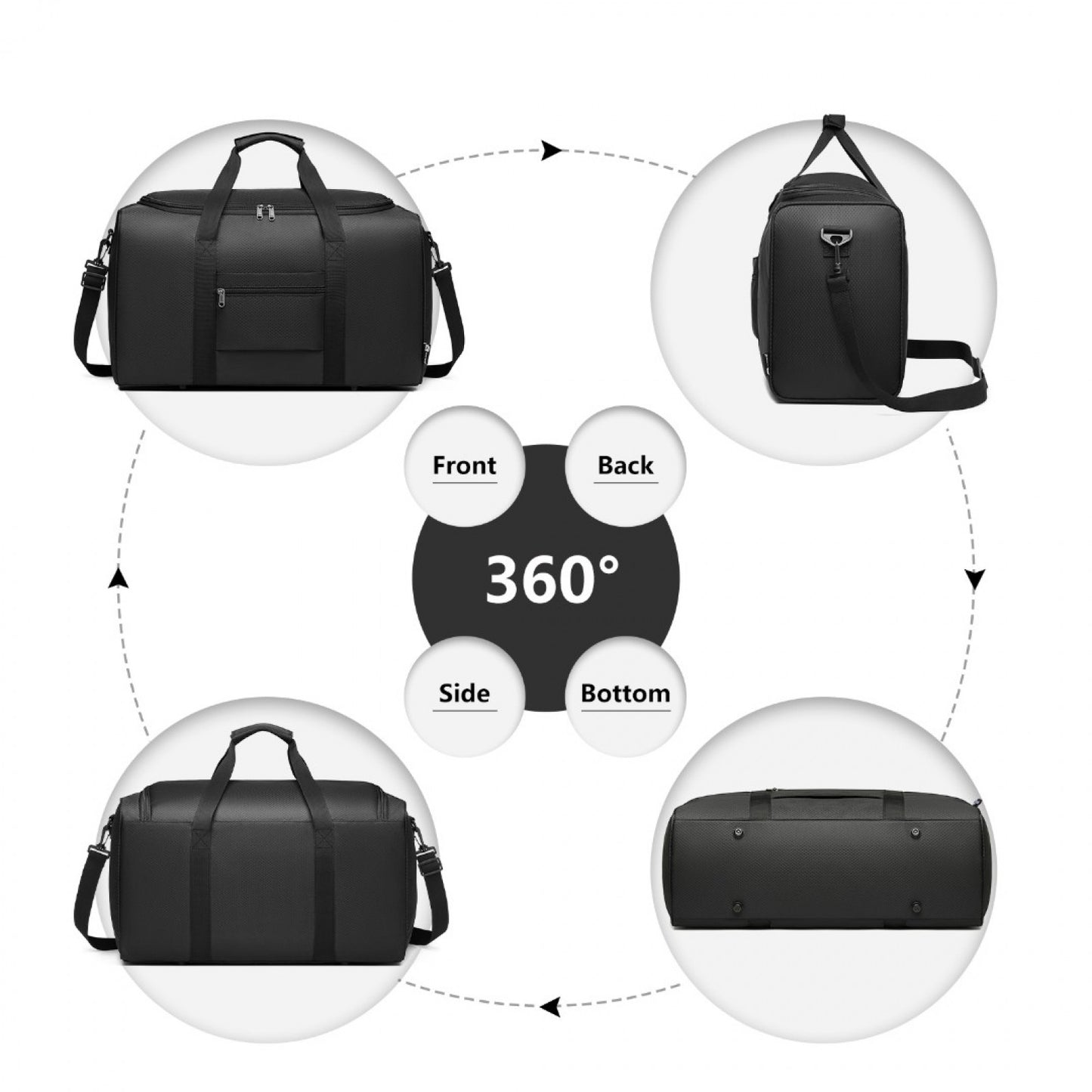 Kono Waterproof Lightweight Travel Duffle Bag Sports Holdall (EA2112) - Black