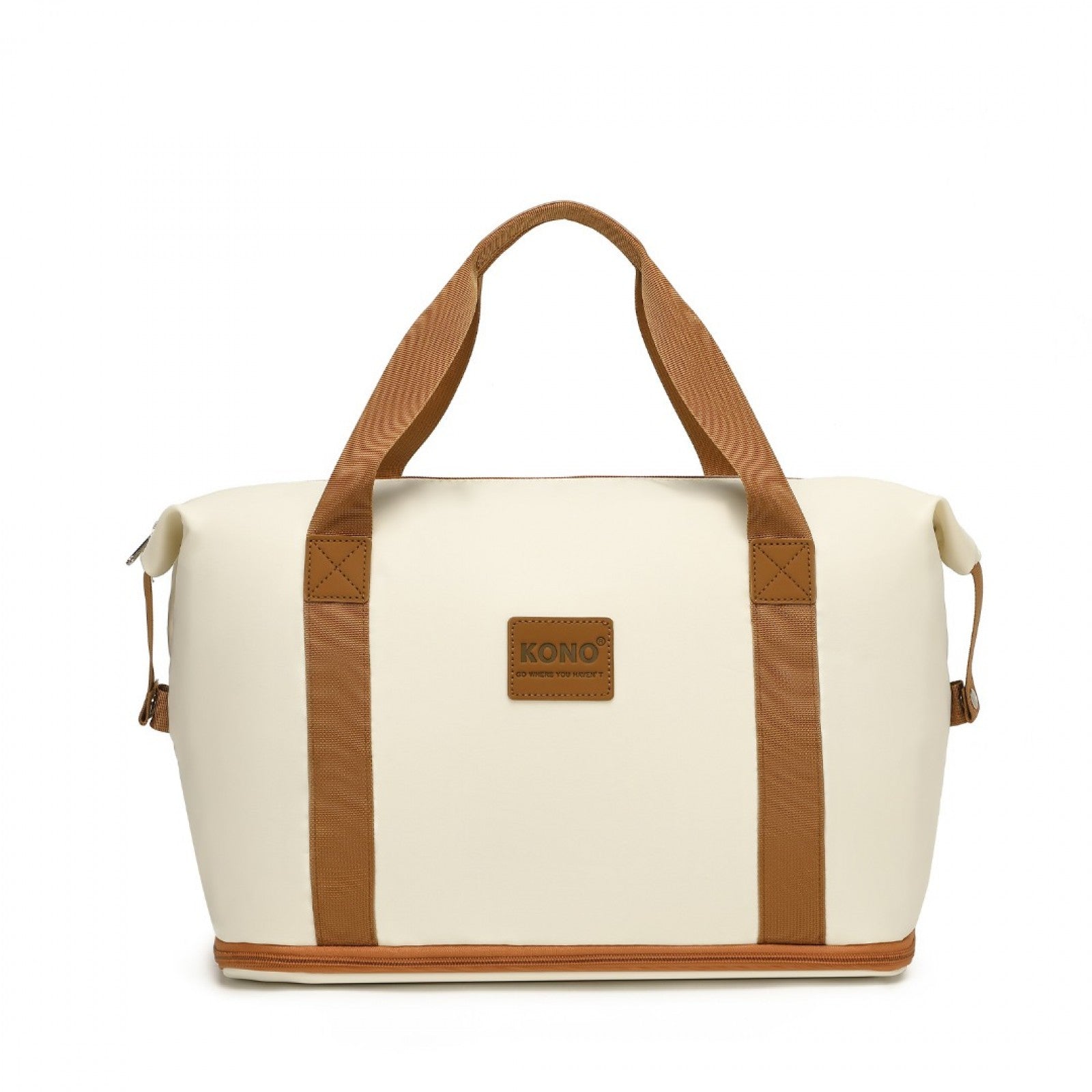 Kono Two Pieces Expandable Durable Waterproof Travel Duffel Bag Set (EA2212) - Beige & Brown