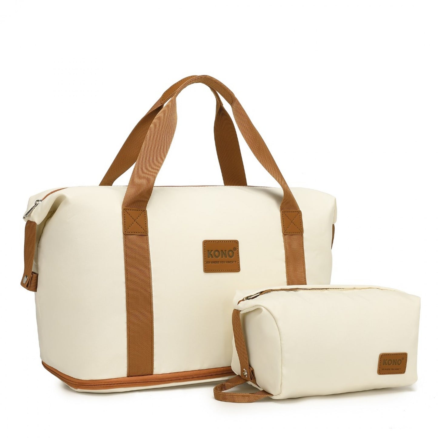 Kono Two Pieces Expandable Durable Waterproof Travel Duffel Bag Set (EA2212) - Beige & Brown
