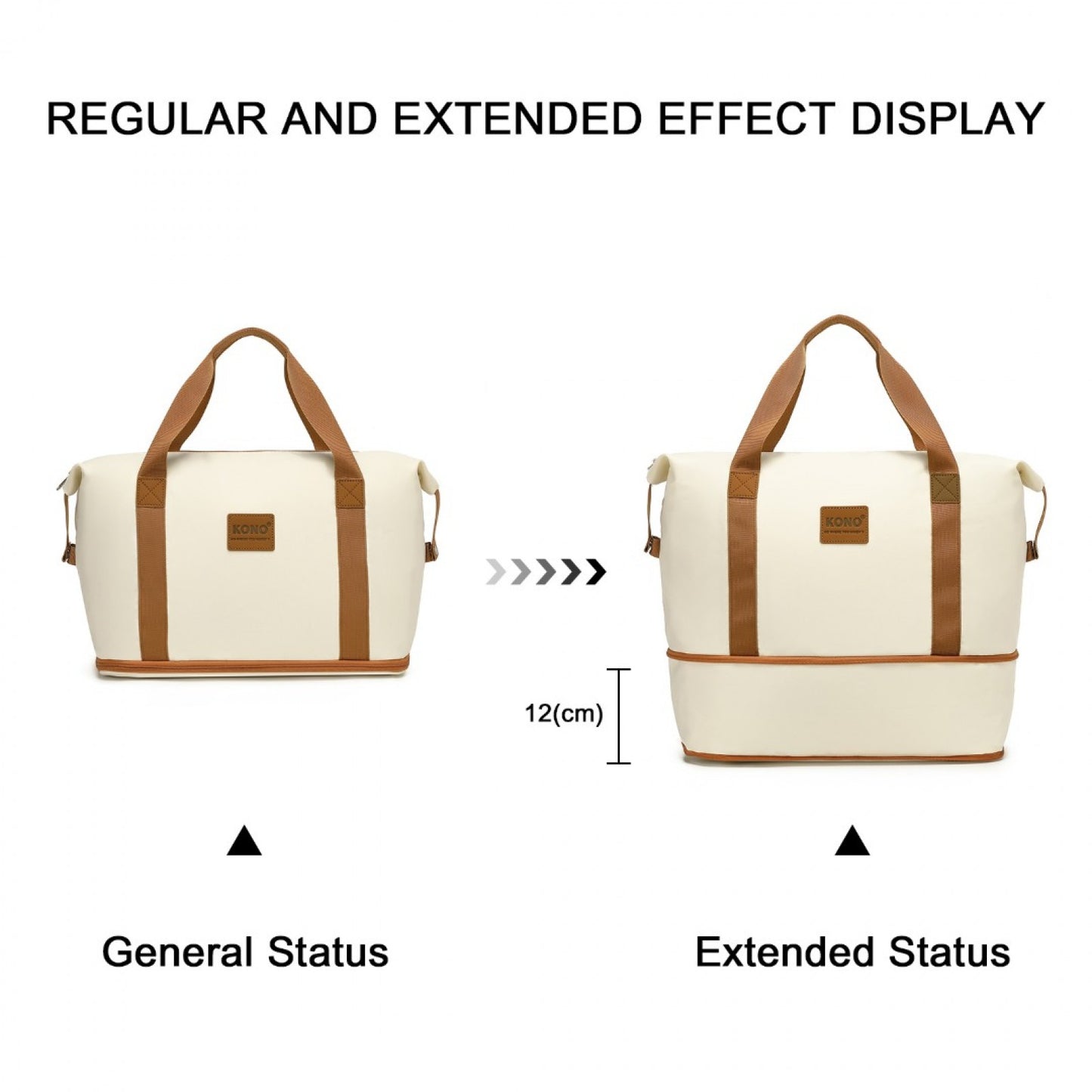 Kono Two Pieces Expandable Durable Waterproof Travel Duffel Bag Set (EA2212) - Beige & Brown