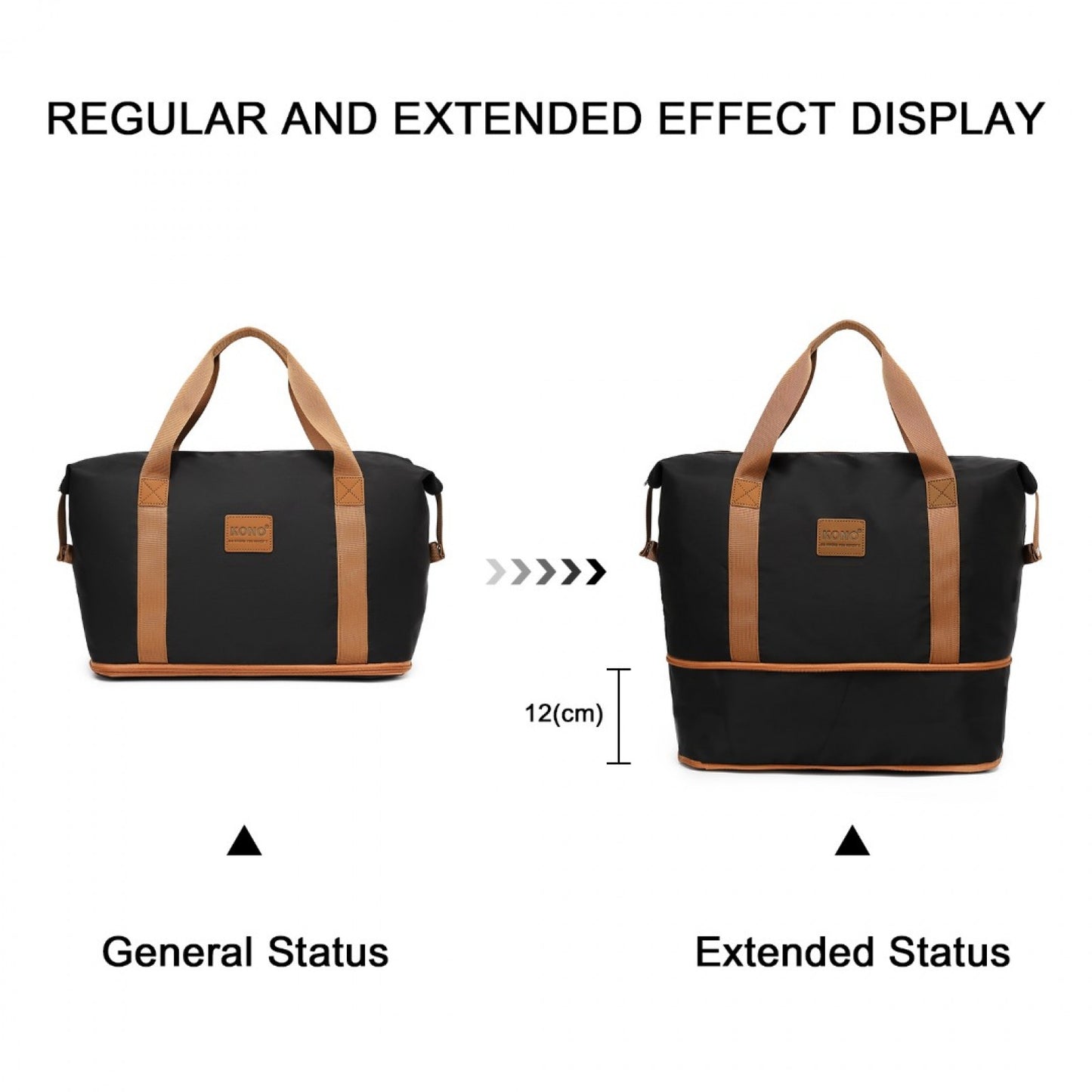 Kono Two Pieces Expandable Durable Waterproof Travel Duffel Bag Set (EA2212) - Black & Brown