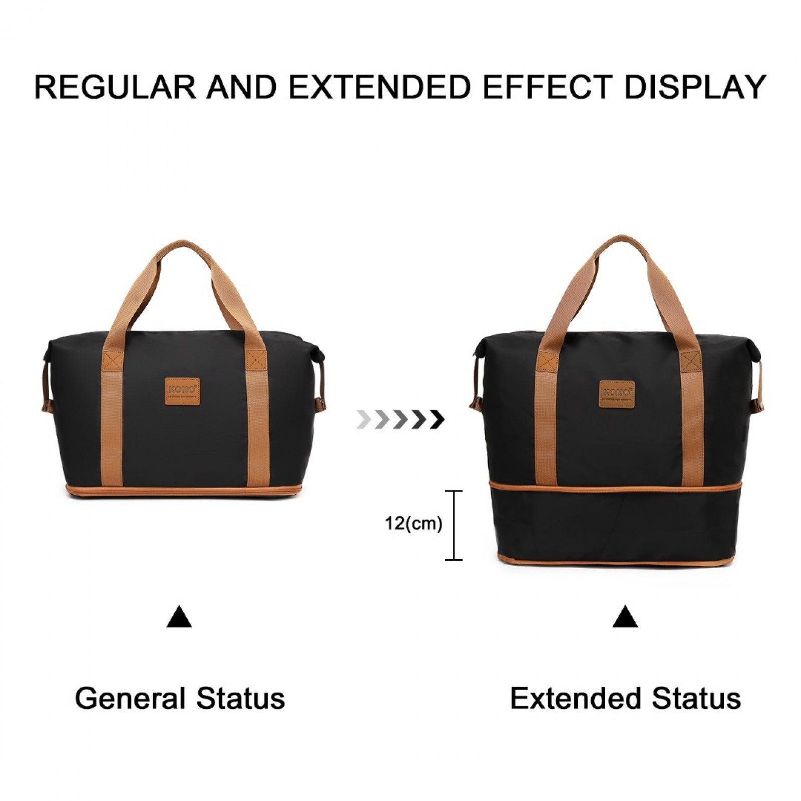 Kono Two Pieces Expandable Durable Waterproof Travel Duffel Bag Set (EA2212) - Black & Brown