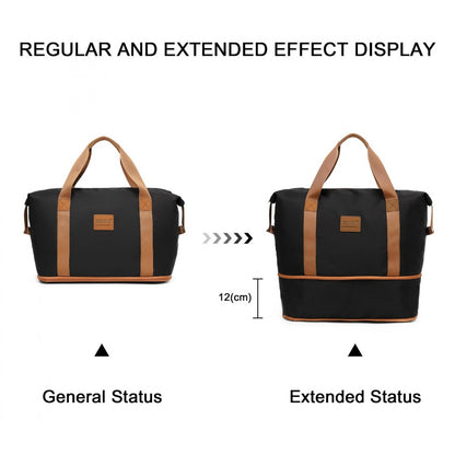 Kono Two Pieces Expandable Durable Waterproof Travel Duffel Bag Set (EA2212) - Black & Brown