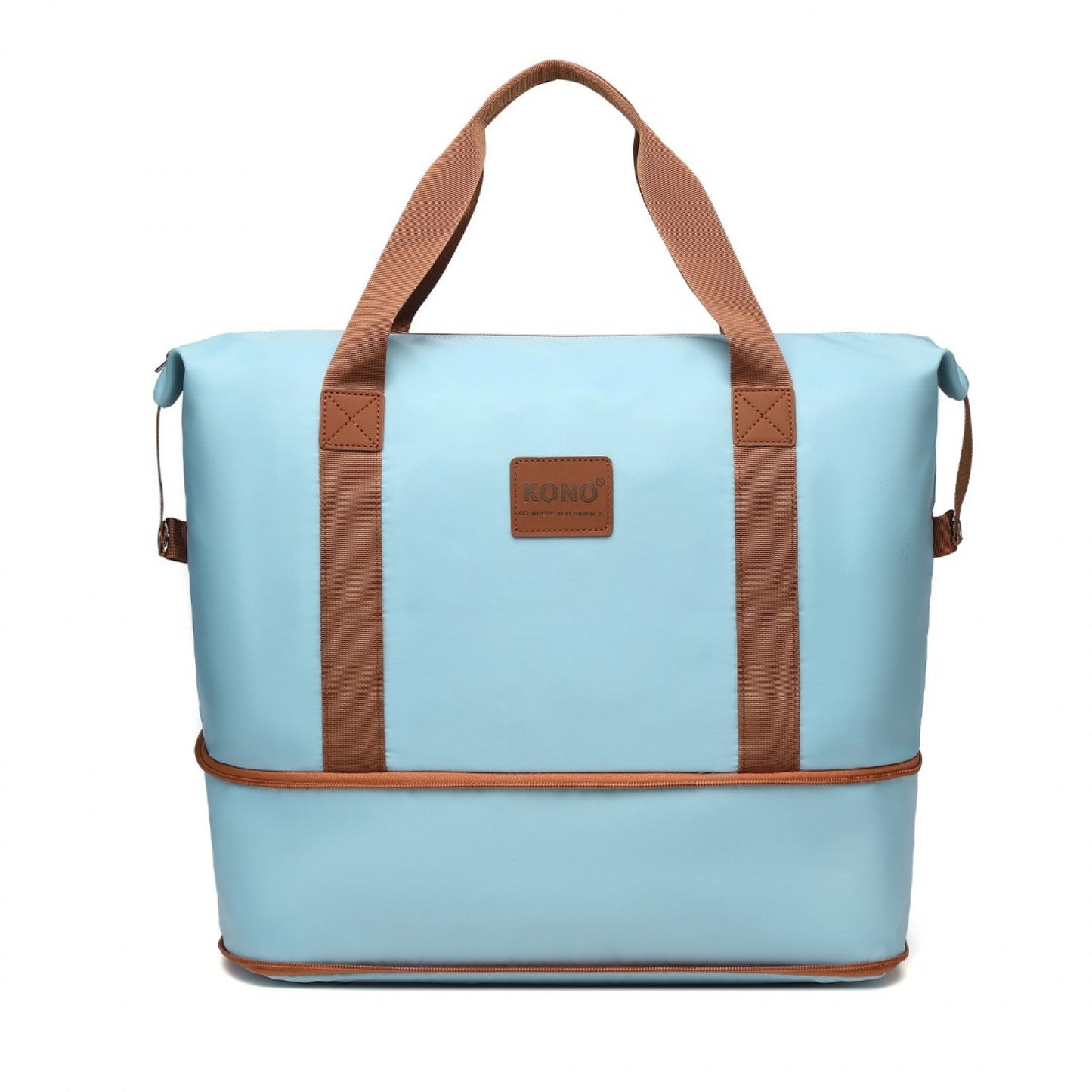 Kono Two Pieces Expandable Durable Waterproof Travel Duffel Bag Set (EA2212) - Grayish Blue & Brown