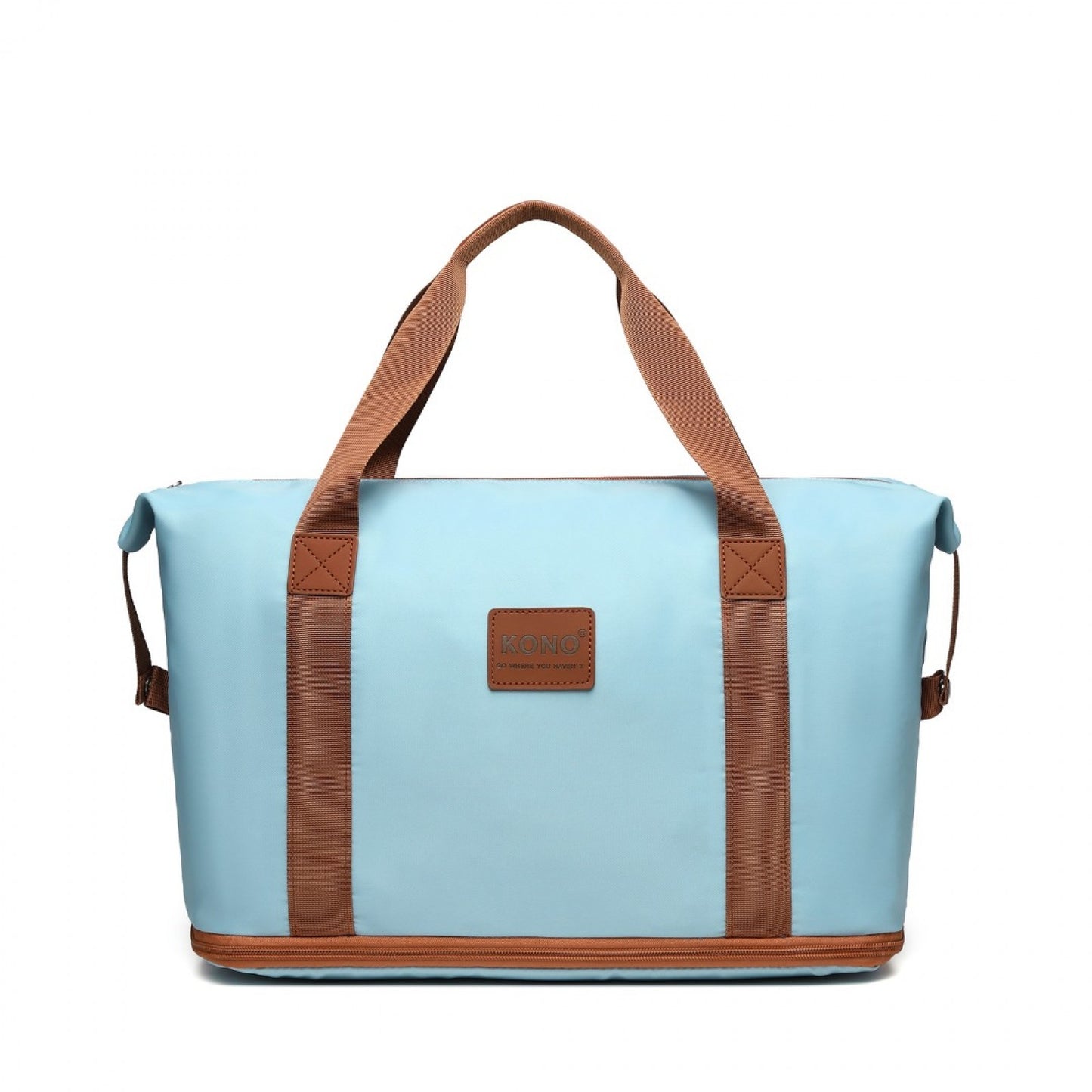 Kono Two Pieces Expandable Durable Waterproof Travel Duffel Bag Set (EA2212) - Grayish Blue & Brown