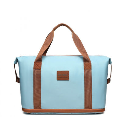 Kono Two Pieces Expandable Durable Waterproof Travel Duffel Bag Set (EA2212) - Grayish Blue & Brown