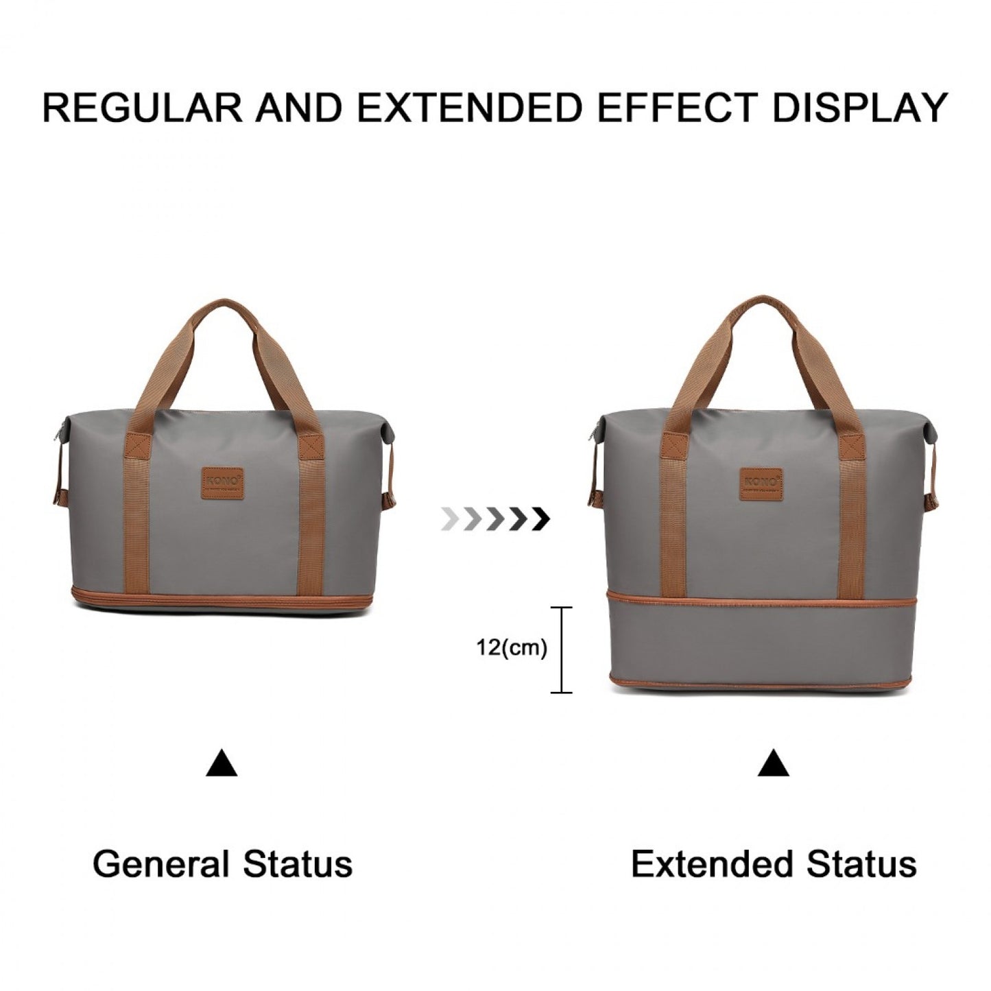 Kono Two Pieces Expandable Durable Waterproof Travel Duffel Bag Set (EA2212) - Grey & Brown