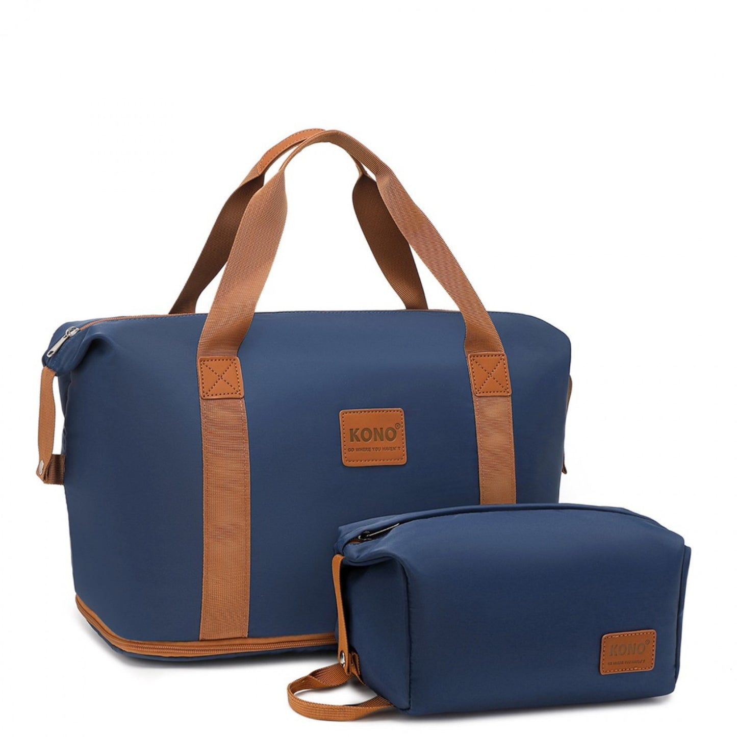 Kono Two Pieces Expandable Durable Waterproof Travel Duffel Bag Set (EA2212) - Navy & Brown