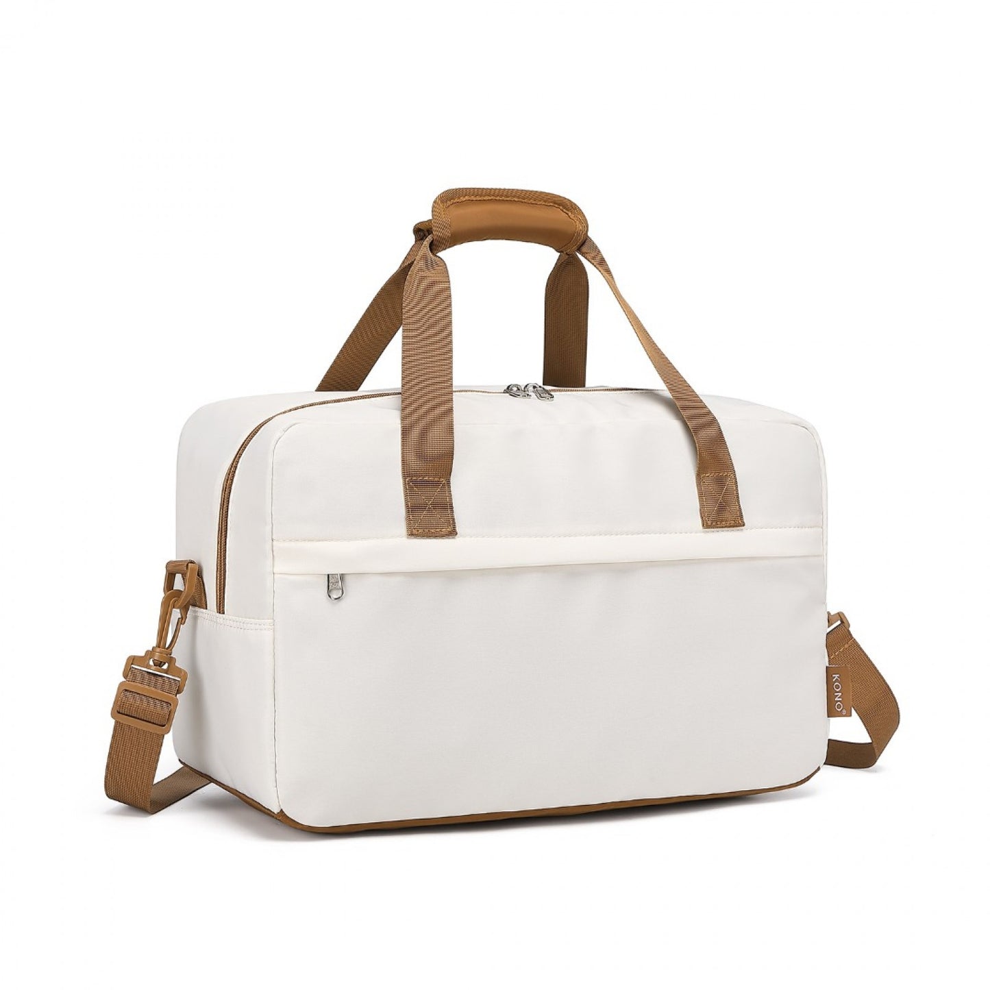 Kono Lightweight Water-Resistant Foldable Under Seat Travel Carry-on Duffel Bag Medium (EA2369M) - Beige & Brown
