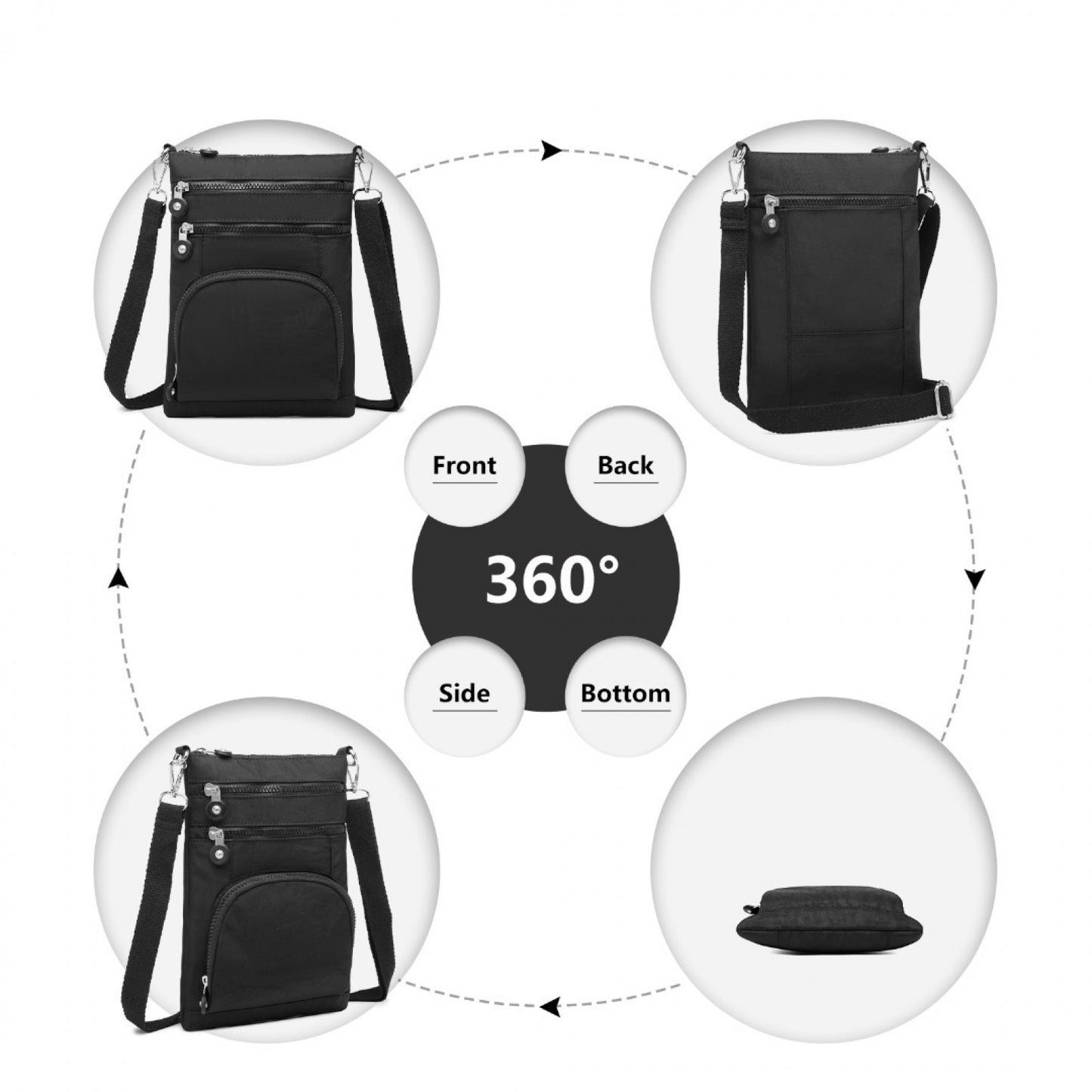 Kono Casual Multi Pocket RFID Blocking Cross body Bag (EB2228) - Black