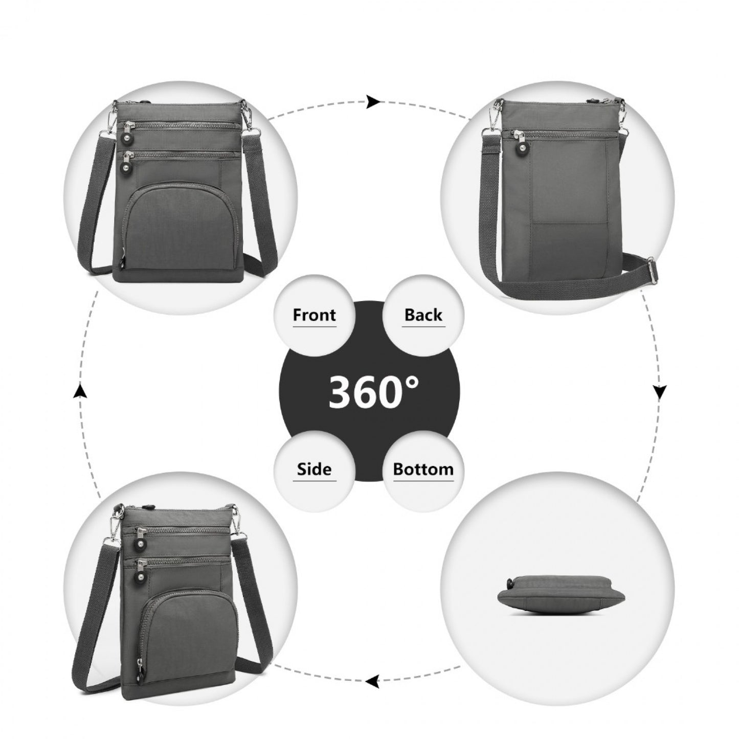 Kono Casual Multi Pocket RFID Blocking Cross body Bag (EB2228) - Grey