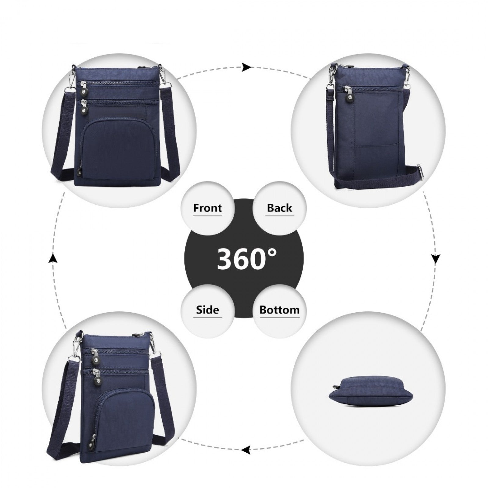 Kono Casual Multi Pocket RFID Blocking Cross body Bag (EB2228) - Navy