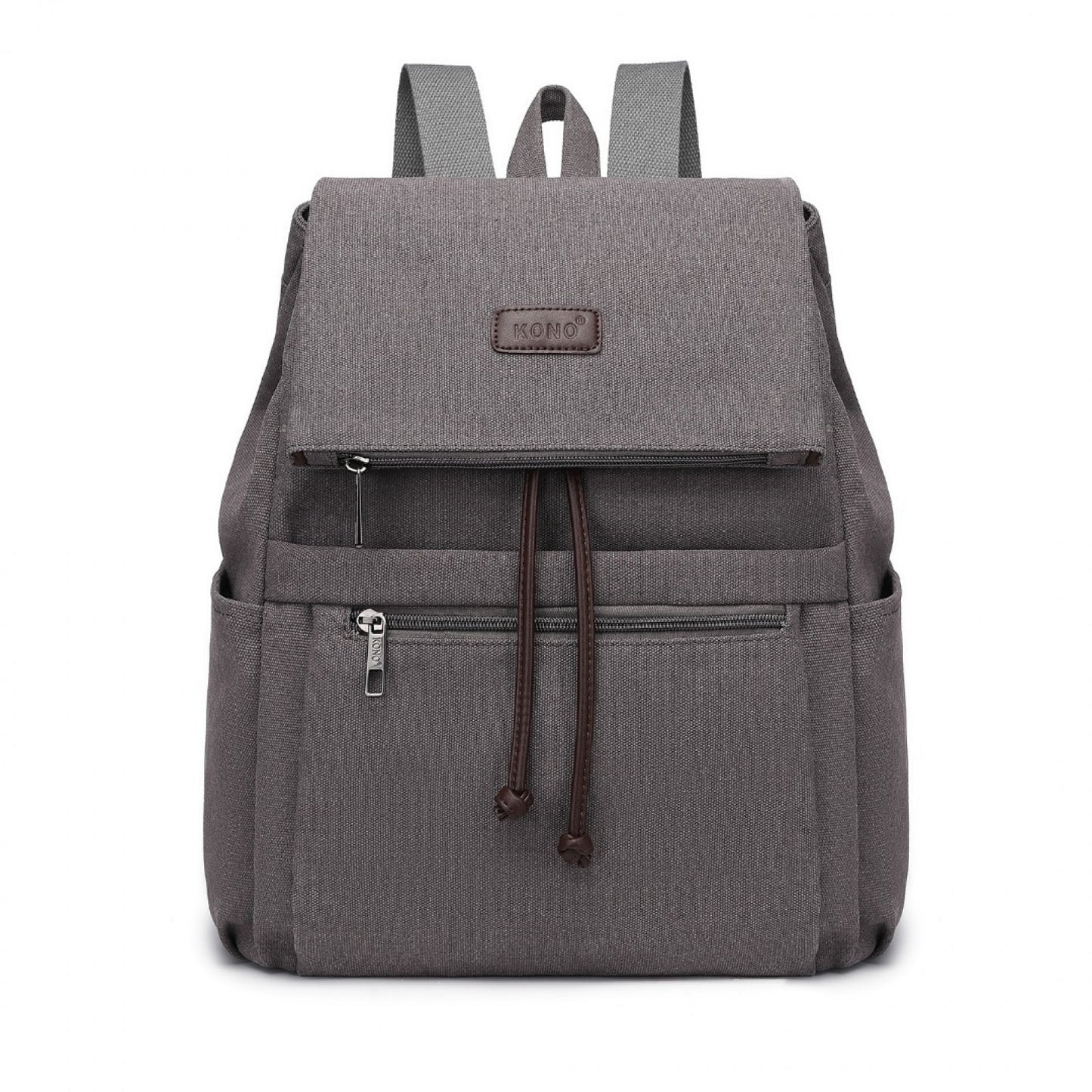 Kono Canvas Clamshell Drawstring School Backpack (EB2233) - Grey